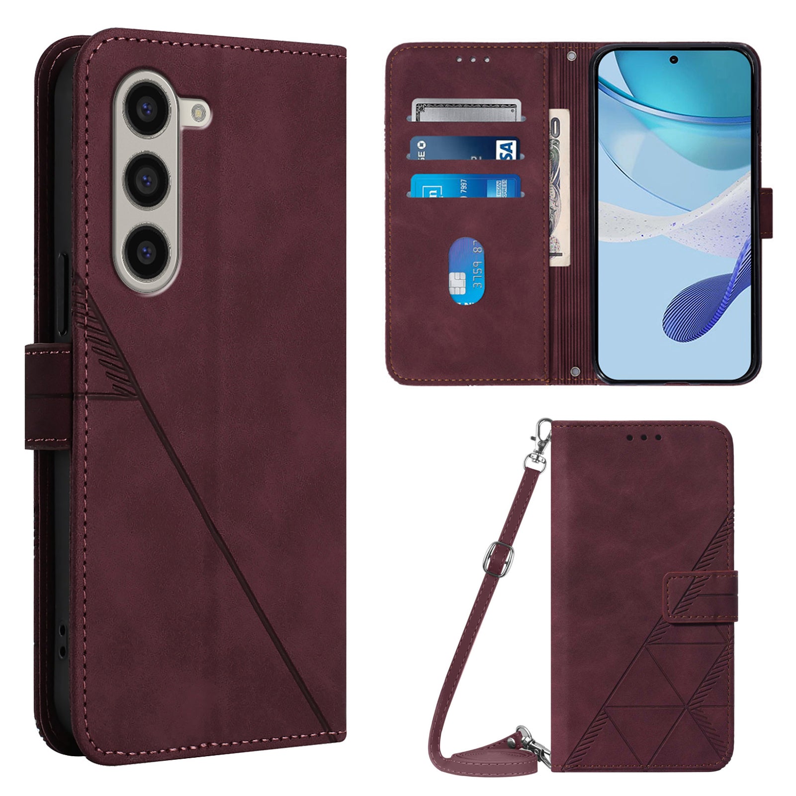 YB Imprinting Series-2 for Samsung Galaxy Z Fold6 5G Case PU Leather Imprinted Phone Cover with Shoulder Strap - Wine Red YB Imprinting Series-2 for Samsung Galaxy Z Fold6 5G Case PU Leather Imprinted Phone Cover with Shoulder Strap - Wine Red